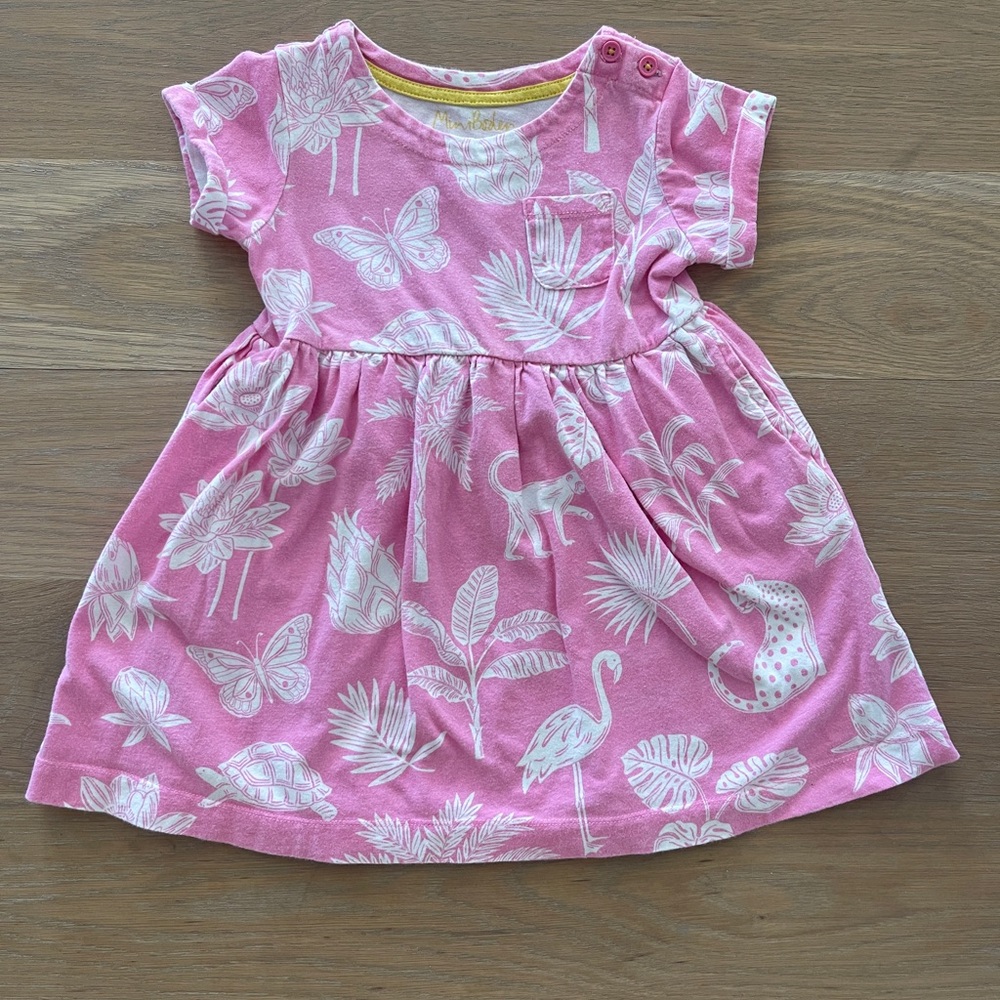 Mini Boden Pink and White Flutter Sleeve Sundress